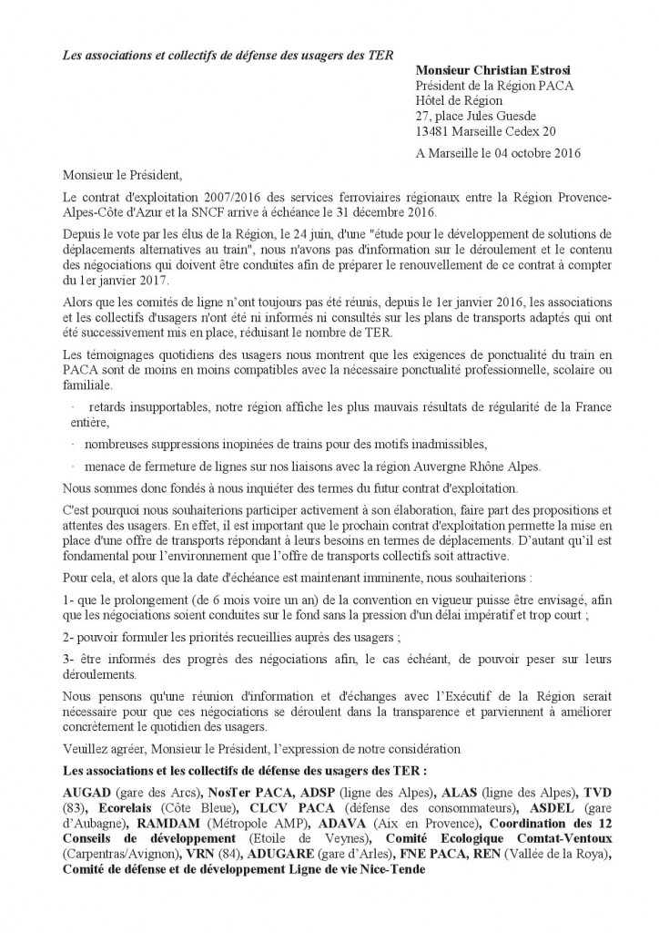 b61004 AUGAD et associations des usagers des TER Courrier Estrosi